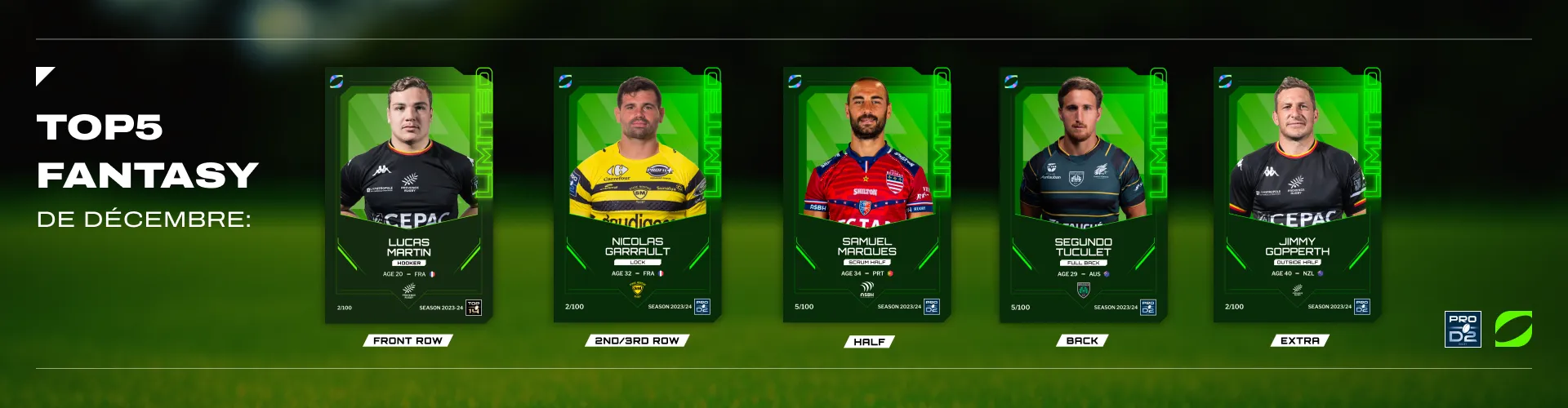 L’équipe type des joueurs de PRO D2 Oval3 du mois de décembre 2023