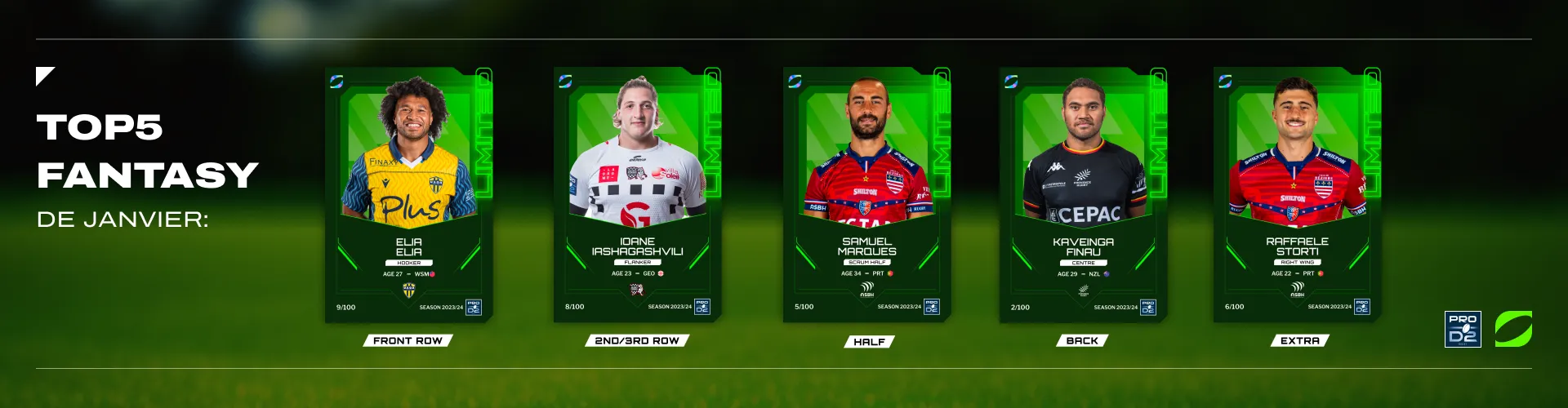 L’équipe type des joueurs de PRO D2 Oval3 du mois de janvier 2024