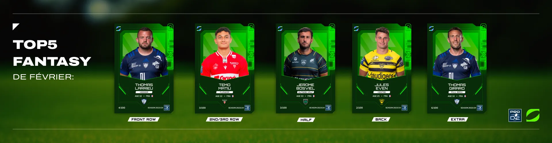 L'équipe type des joueurs de PRO D2 Oval3 du mois de février 2024