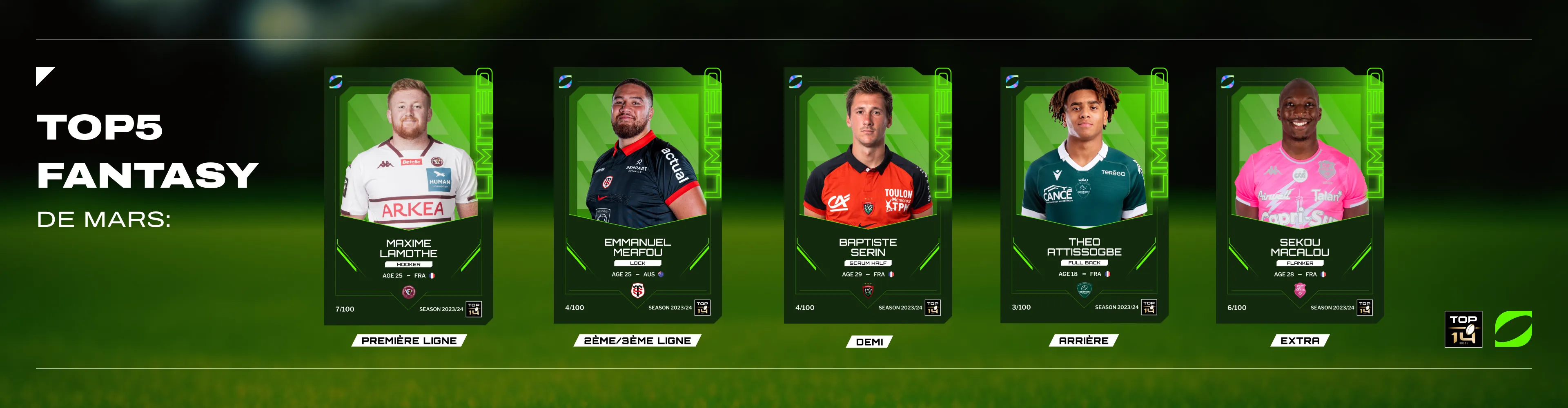 L'équipe type des joueurs de TOP 14 Oval3 du mois de mars 2024