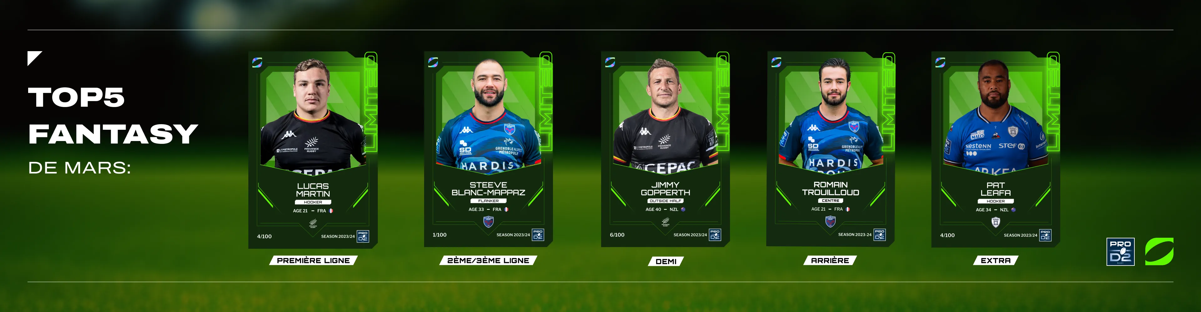L'équipe type des joueurs de PRO D2 Oval3 du mois de mars 2024