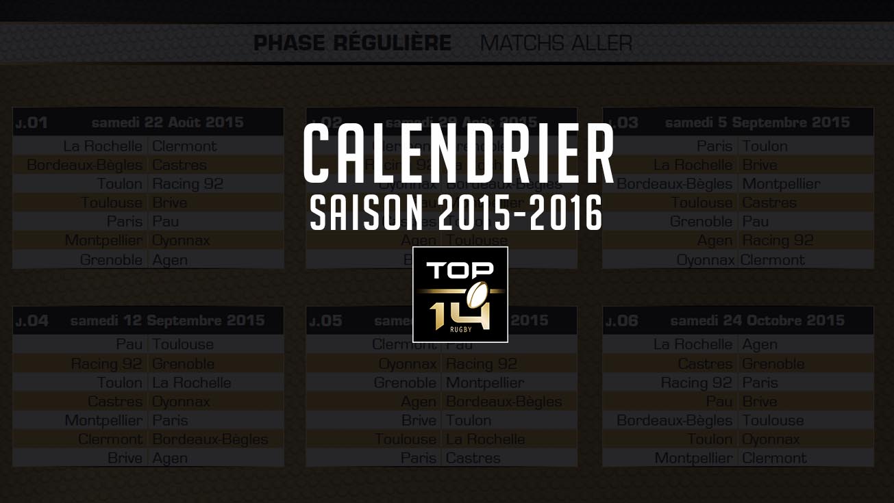 TOP 14 - Le calendrier de la saison 15/16