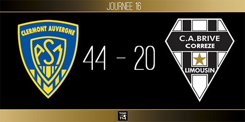 TOP 14, J16 - Clermont - Brive : 9 essais dans le derby du Massif Central