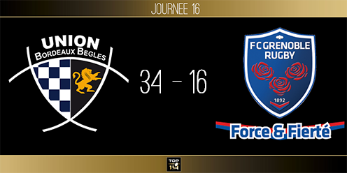 TOP 14, J16 - Bordeaux-Bègles - Grenoble : large victoire des locaux